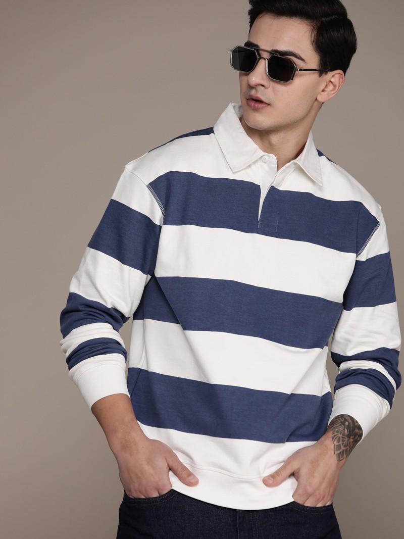 Roadster Men Striped Relaxed Fit Polo Collar T-shirt