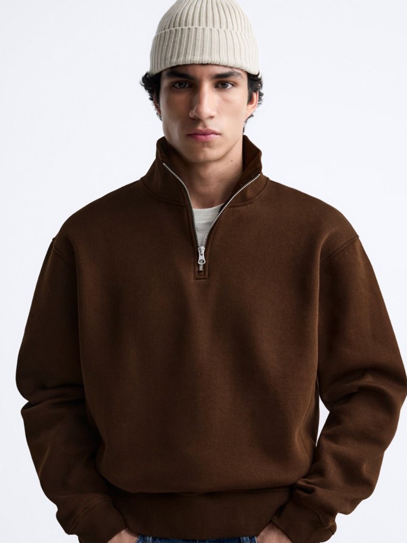 MISCHIEF MONKEY Men Mock Collar Solid Sweatshirt