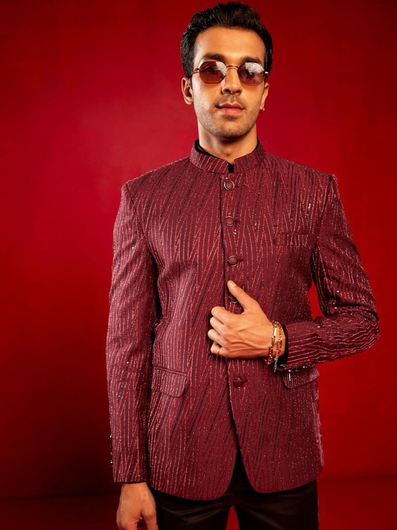 VASTRAMAY Embellished Slim Fit Bandhagala Jodhpuri Blazer