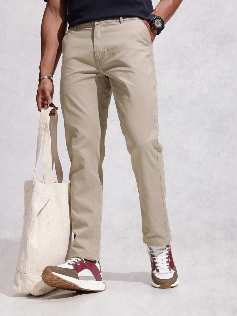 WROGN Men Straight Fit Pure Cotton Chinos Trousers
