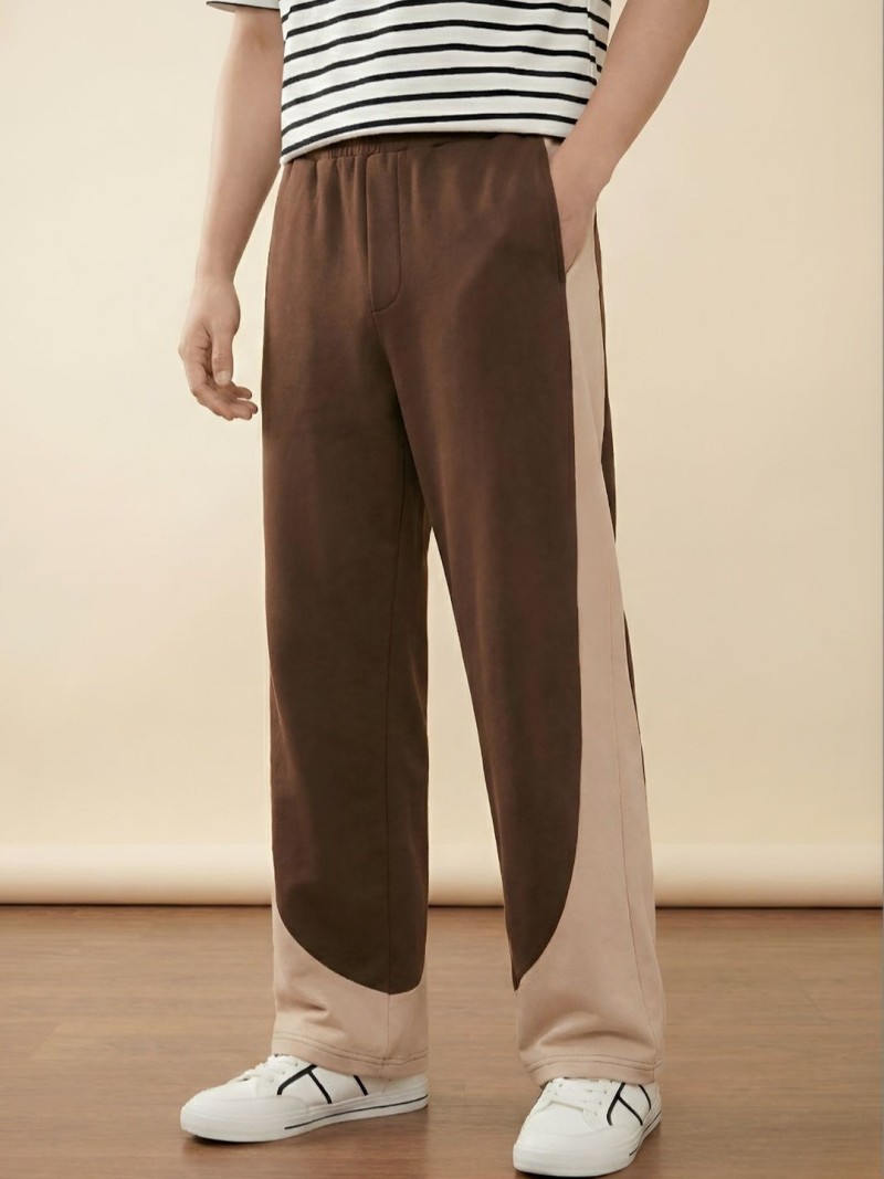 TEDWOODS Men Wide Leg Colourblocked Track Pants