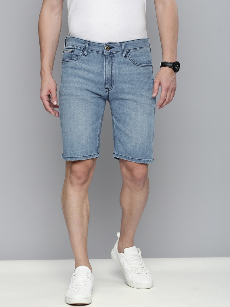 The Indian Garage Co Men Blue Washed Slim Fit Denim Shorts