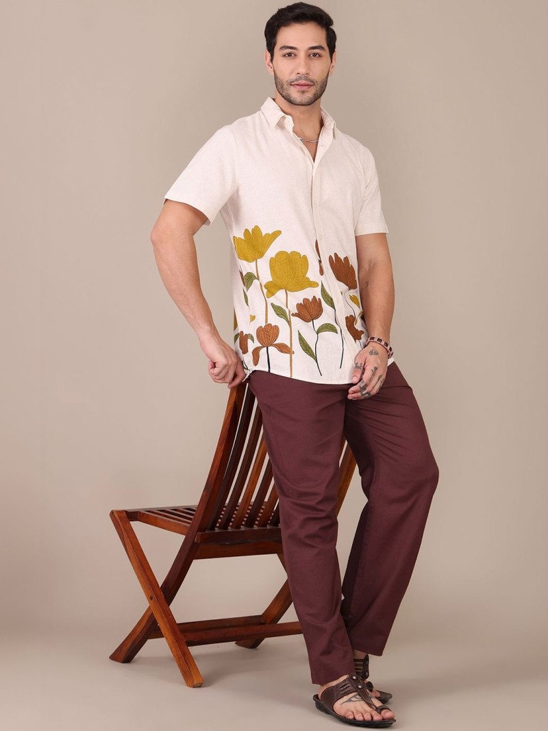 Amanush Men Printed Pure Cotton Shirt Collar Neck & ShortSleeves Shirt With Trouser CoOrds