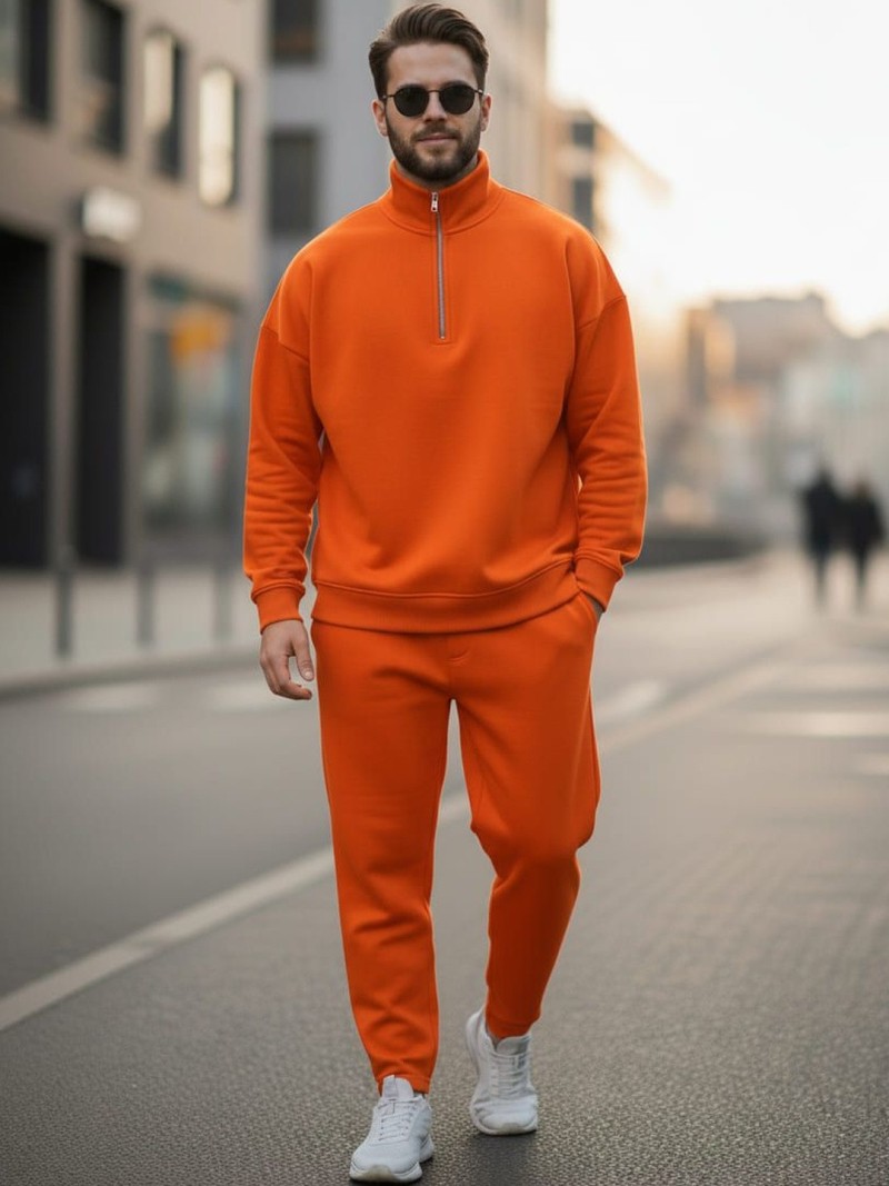 MACK JONNEY Men Mock Neck Half Zipper Tracksuits