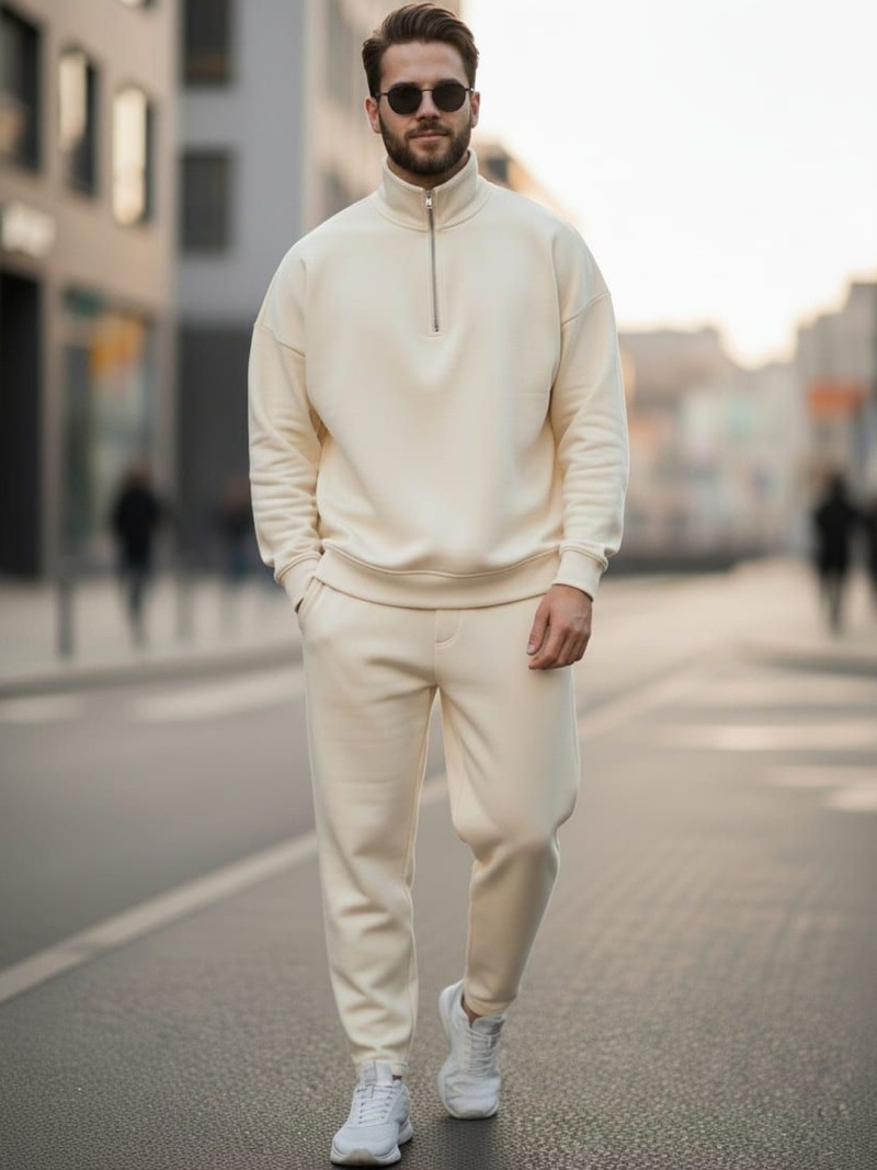 MACK JONNEY Men Solid Mock Collar Long Sleeves Half Zipper Sweatshirt With Trackpant