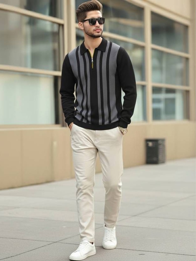 TRIPR Men Striped Polo Collar T-shirt