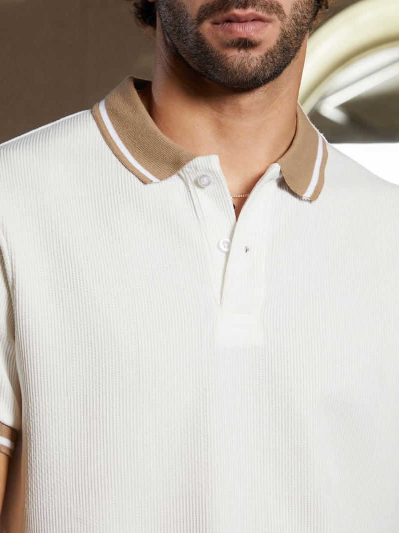 Campus Sutra Men Self Design Polo Collar Cotton T-shirt