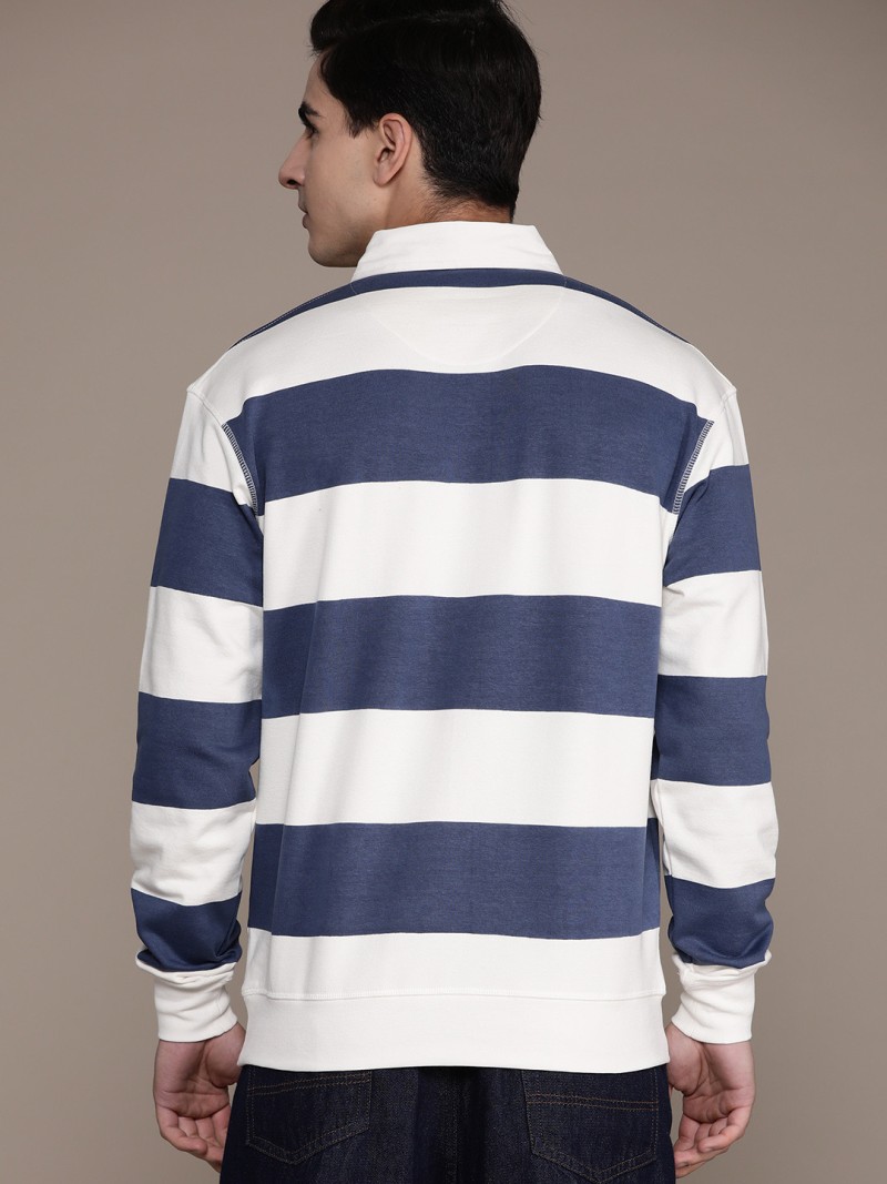 Roadster Men Striped Relaxed Fit Polo Collar T-shirt