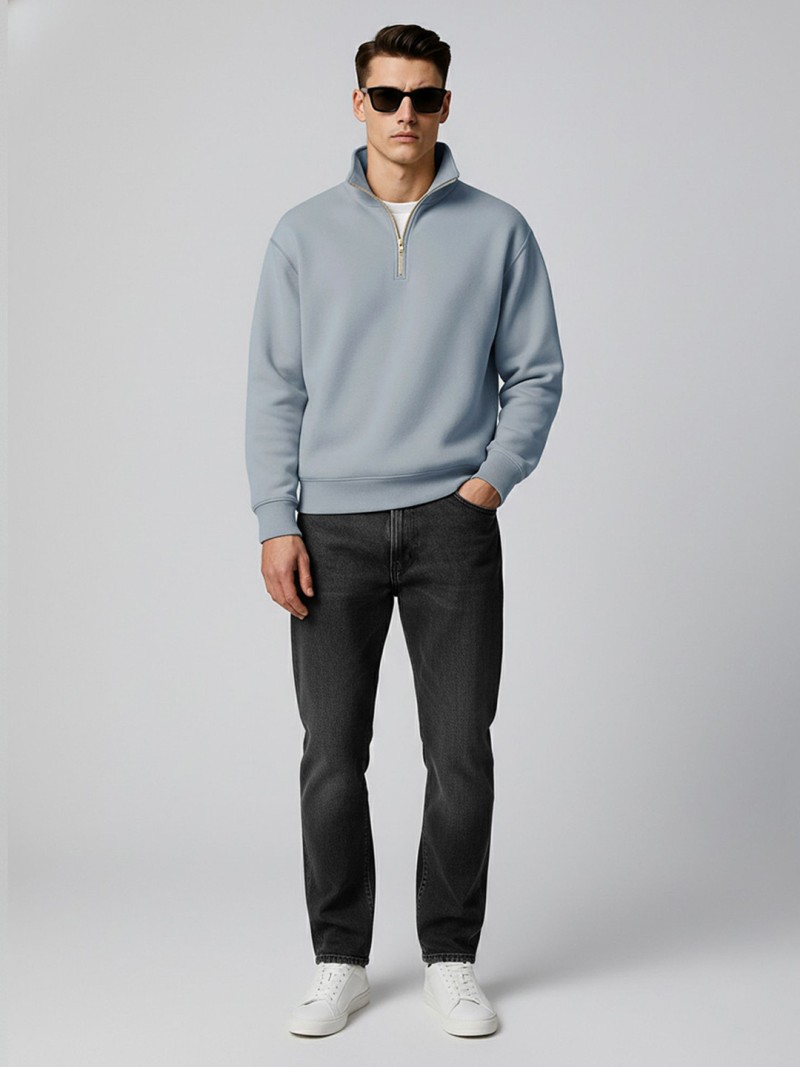 Maniac Men Plain High Neck Full Sleeve Pullover Sweatshirt