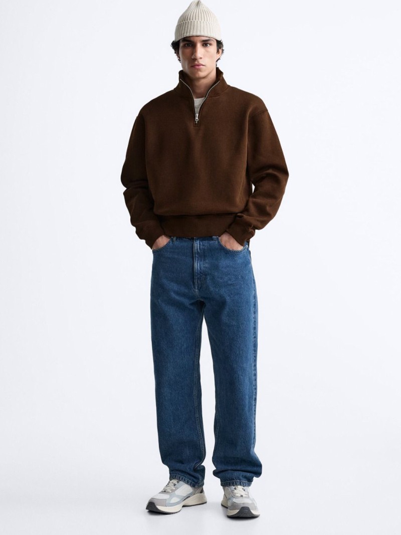 MISCHIEF MONKEY Men Mock Collar Solid Sweatshirt