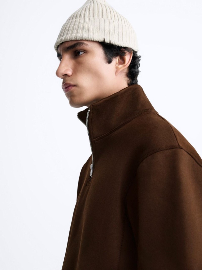 MISCHIEF MONKEY Men Mock Collar Solid Sweatshirt