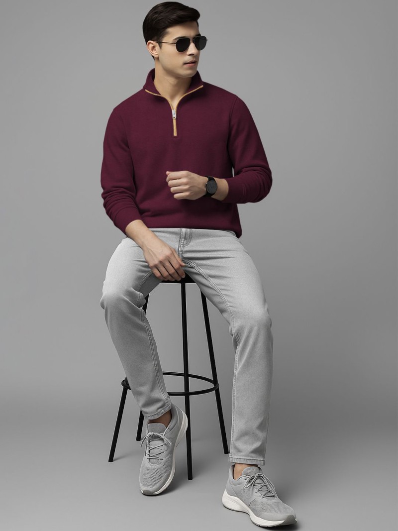 TRIPR Men High Neck Full Sleeve Half Zipper Sweatshirt