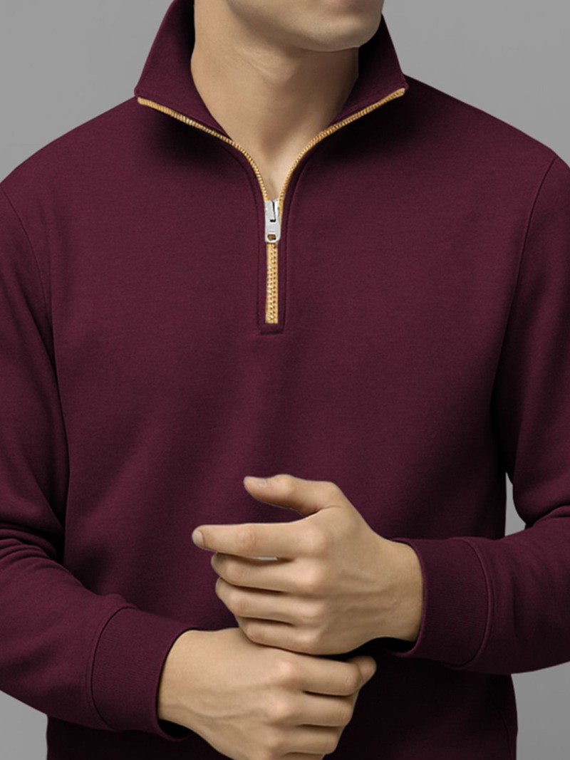 TRIPR Men High Neck Full Sleeve Half Zipper Sweatshirt