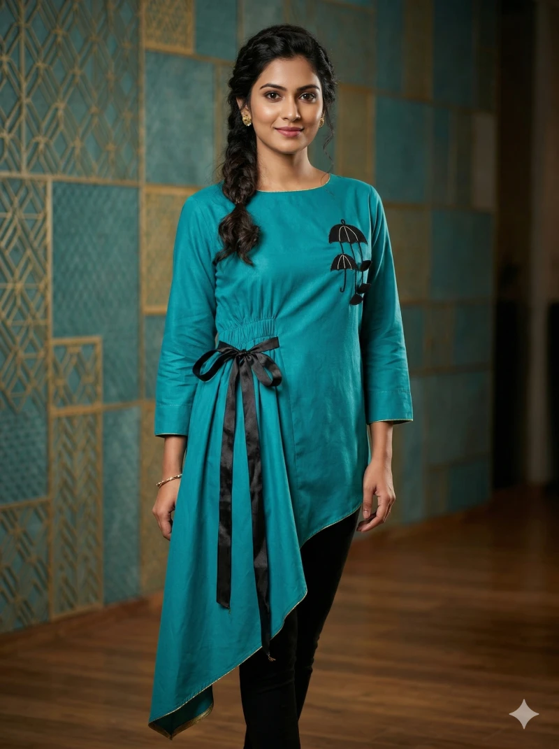 Teal Elegance Asymmetric Kurti